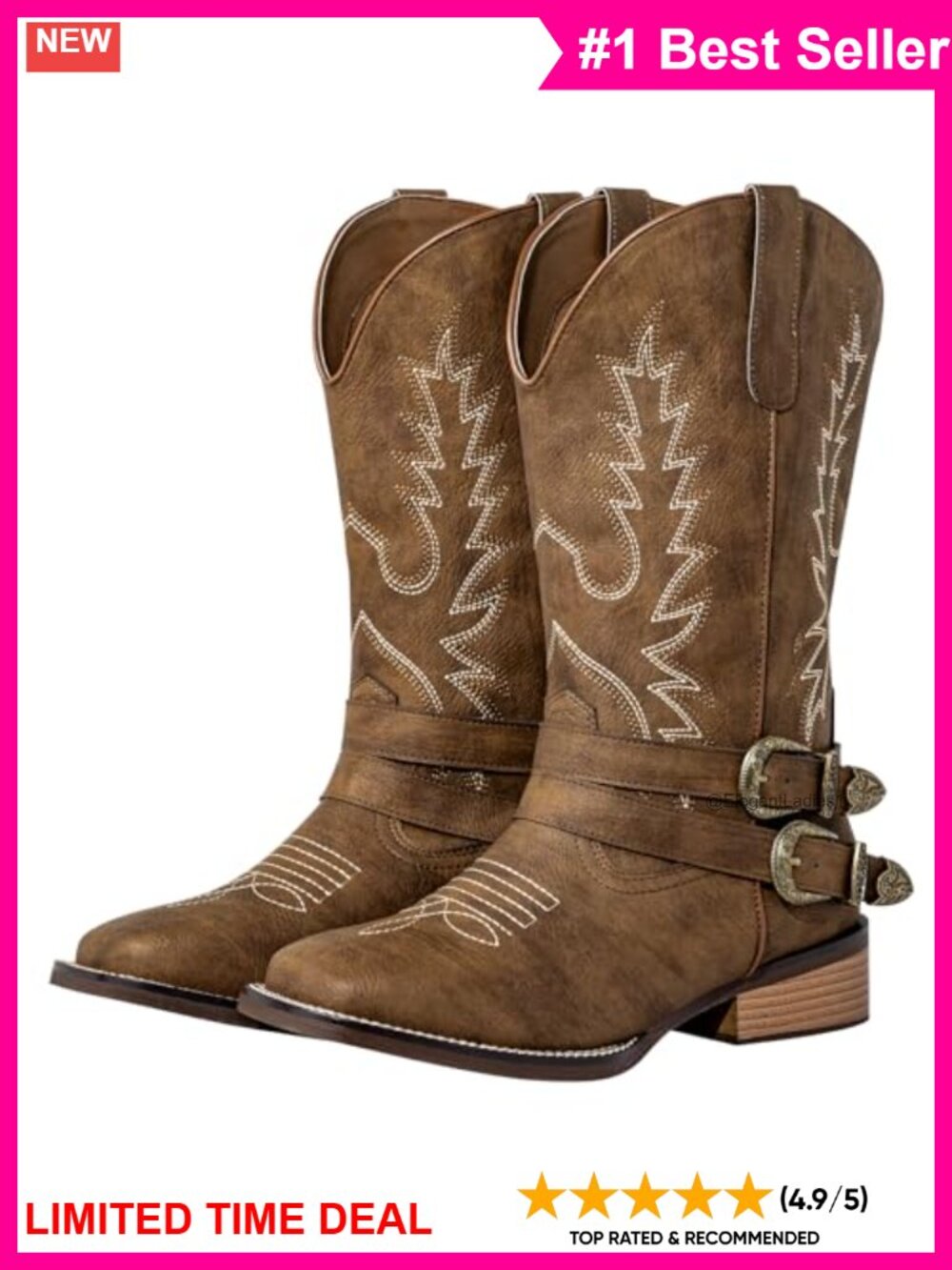 Extra Wide Calf Western Cowgirl Booties Square Toe PU Leather